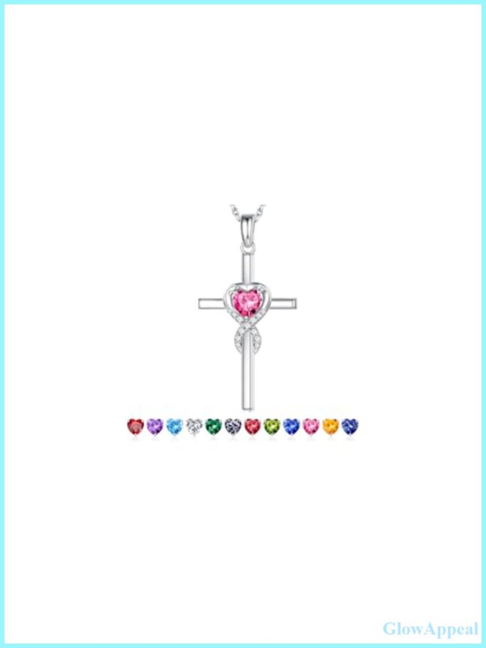 925 Sterling Silver Cross Necklace October Birthstone Adjustable 21"